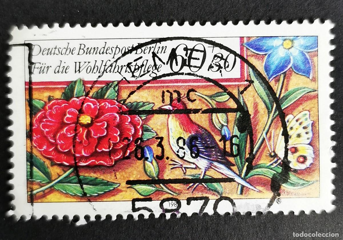 Sellos: Sello Alemania Berl&iacute;n 1985,Flores, p&aacute;jaros y mariposas, 60+30 Pf. Michel: DE-BE 745