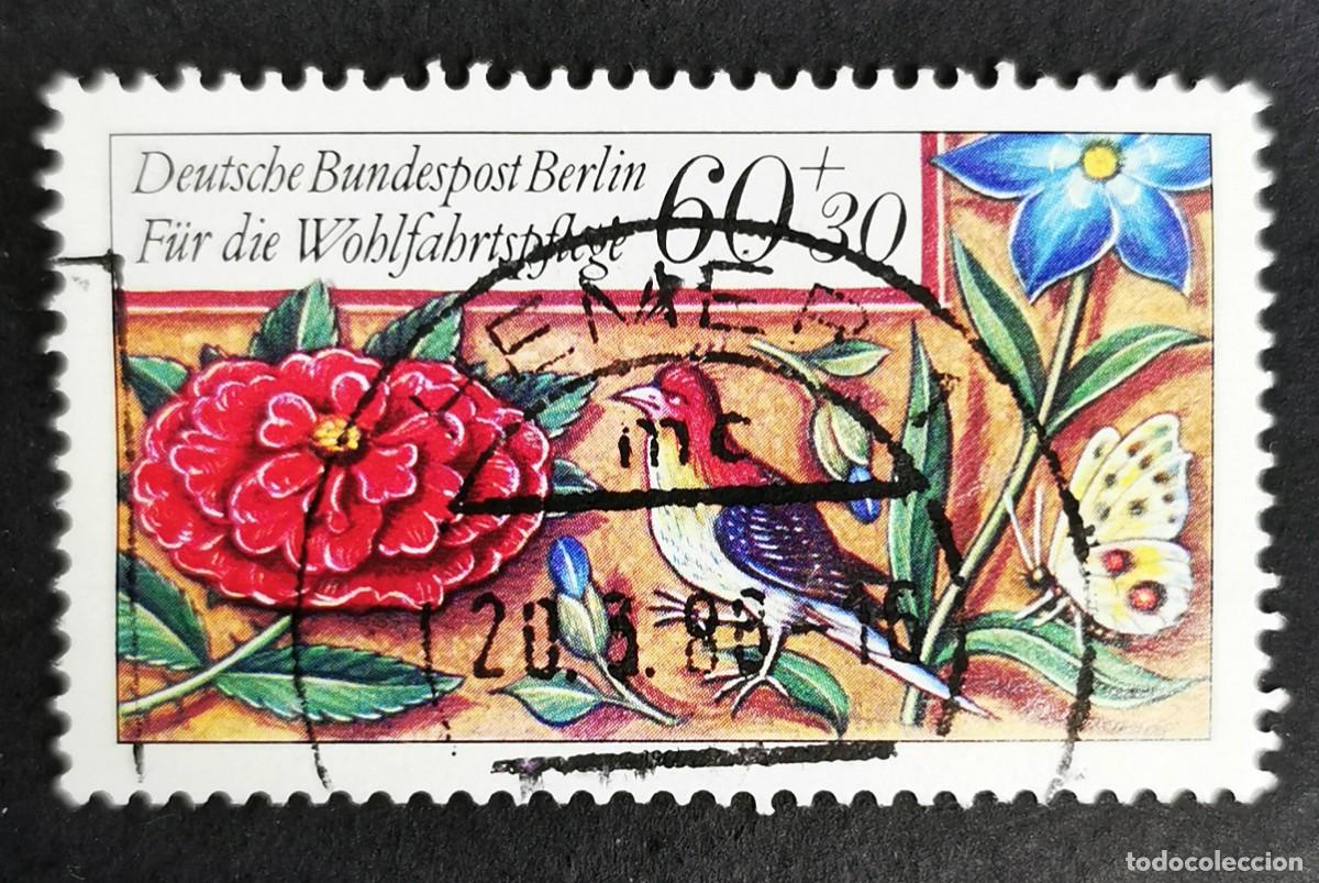 Sellos: Sello Alemania Berl&iacute;n 1985,Flores, p&aacute;jaros y mariposas, 60+30 Pf. Michel: DE-BE 745