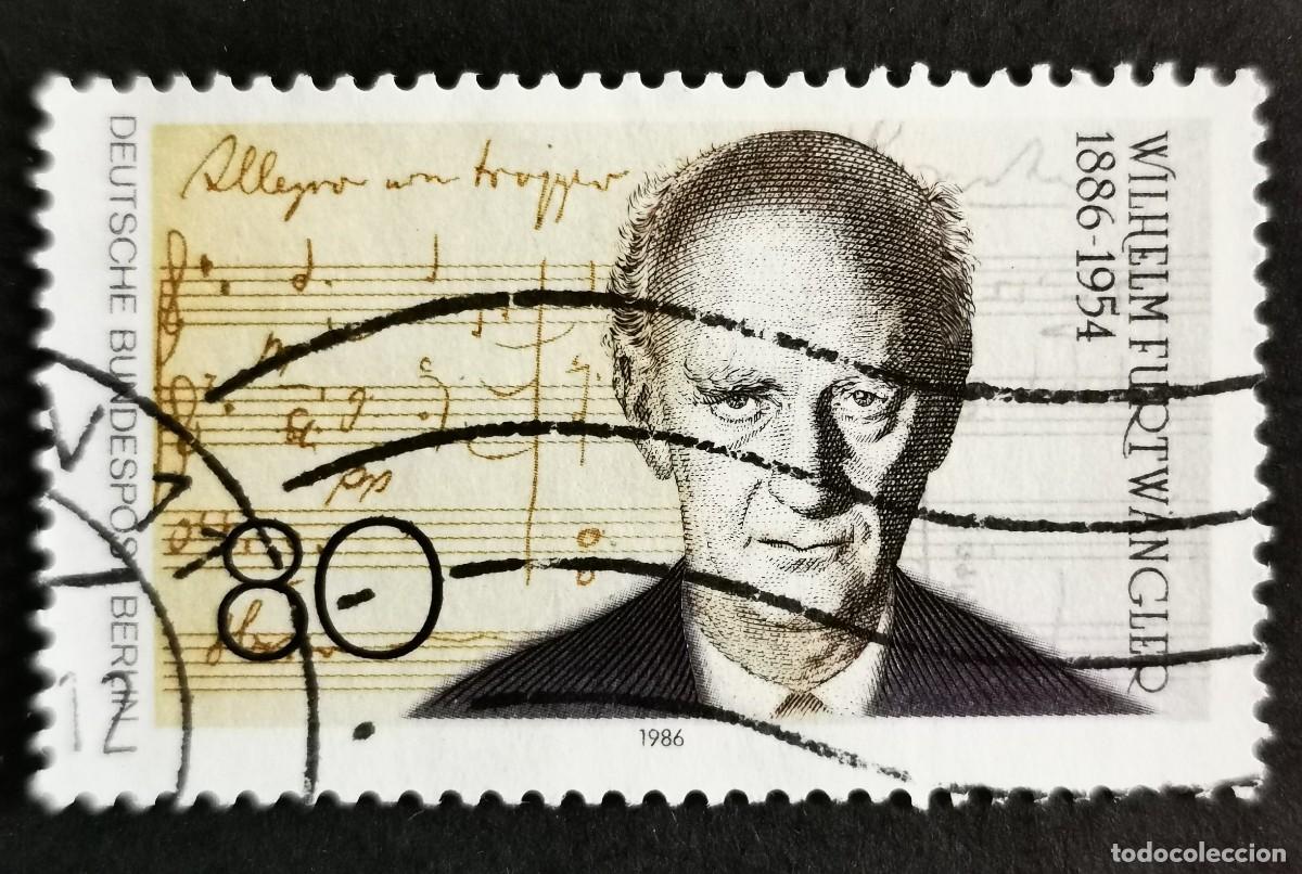 Sellos: Sello Alemania Berl&iacute;n 1986, Wilhelm Furtw&auml;ngler y partituras, 80 Pf. Michel: DE-BE 750