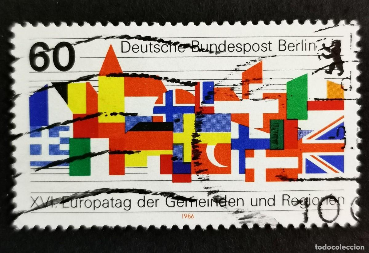 Sellos: Sello Alemania Berl&iacute;n 1986, Horizonte urbano, banderas de pa&iacute;ses europeos, 60 Pf. Michel: DE-BE 758