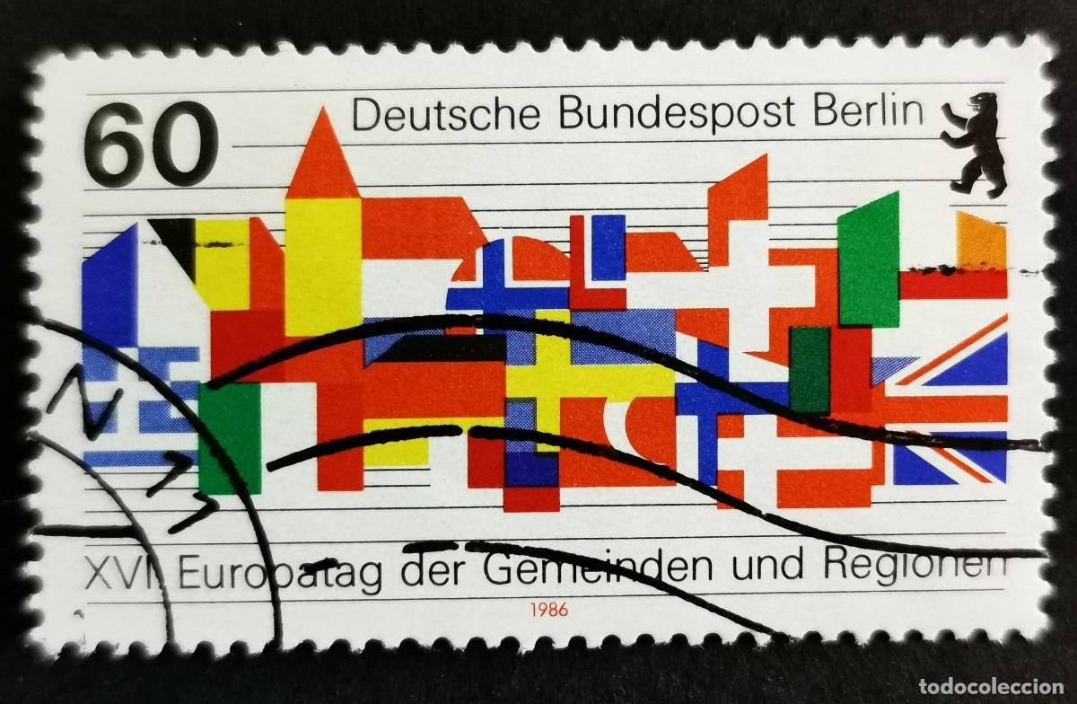 Sellos: Sello Alemania Berl&iacute;n 1986, Horizonte urbano, banderas de pa&iacute;ses europeos, 60 Pf. Michel: DE-BE 758