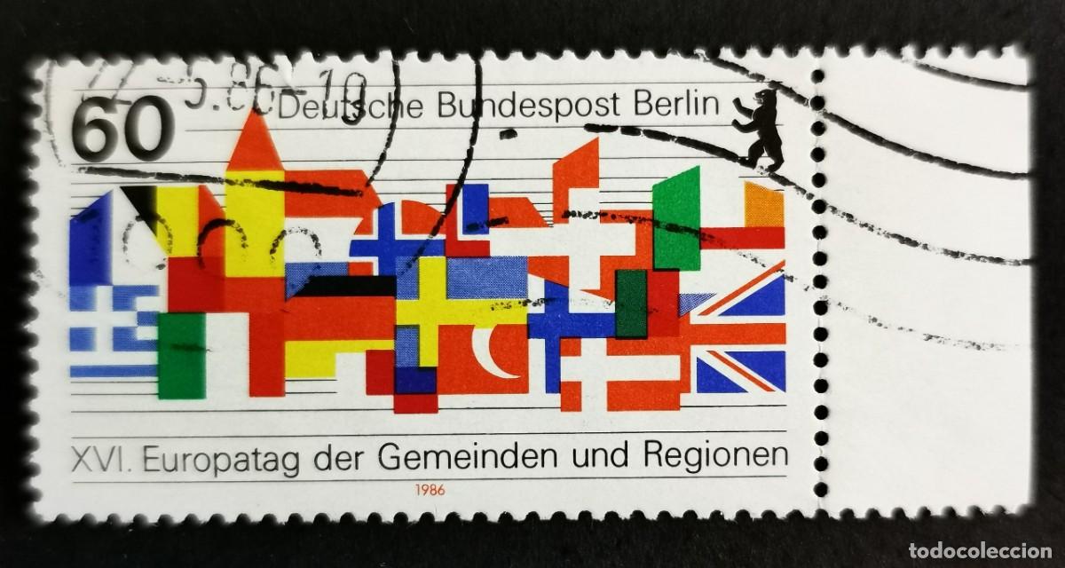 Sellos: Sello Alemania Berl&iacute;n 1986, Horizonte urbano, banderas de pa&iacute;ses europeos, 60 Pf. Michel: DE-BE 758