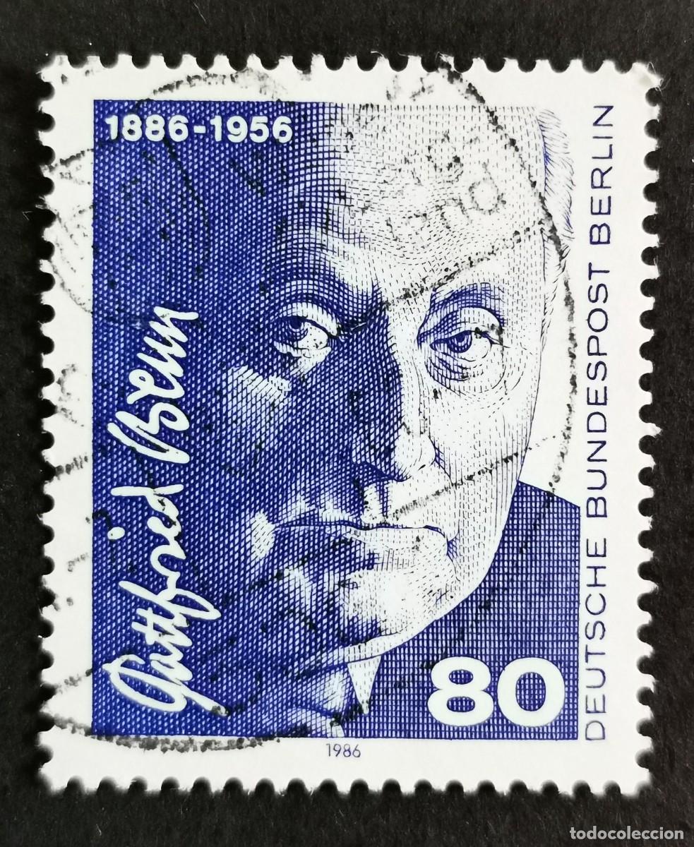 Sellos: Sello Alemania Berl&iacute;n 1986, Gottfried Benn, poeta y firma, 80 Pf. Michel: DE-BE 760