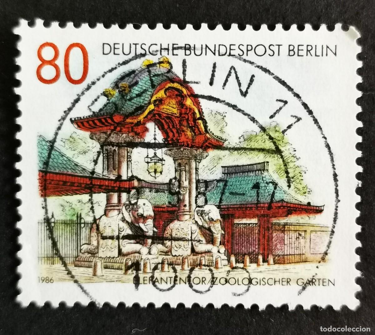 Sellos: Sello Alemania Berl&iacute;n 1986, Greifentor, Puerta de los elefantes, zool&oacute;gico, 80 Pf. Michel: DE-BE 763