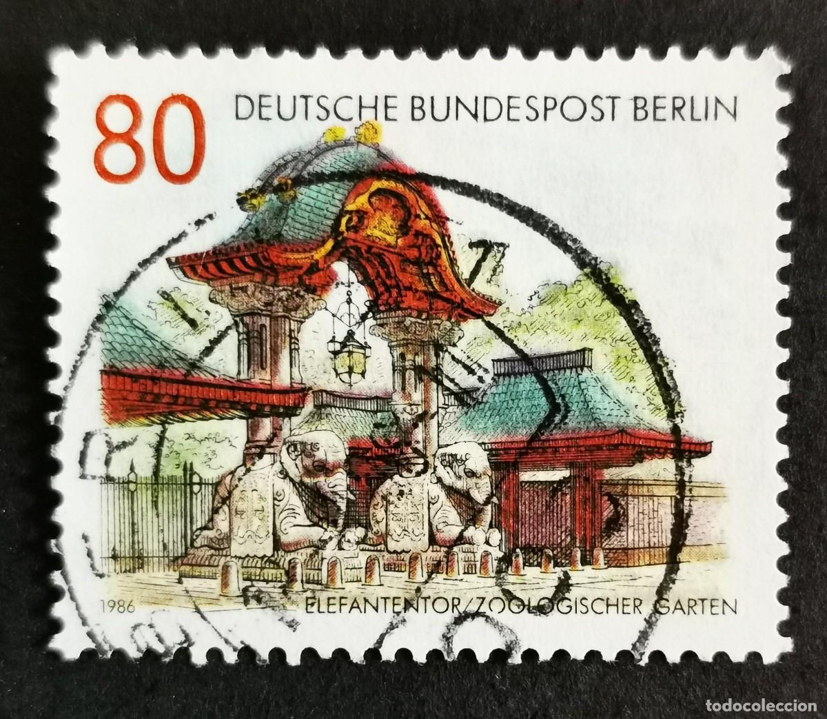 Sellos: Sello Alemania Berl&iacute;n 1986, Greifentor, Puerta de los elefantes, zool&oacute;gico, 80 Pf. Michel: DE-BE 763