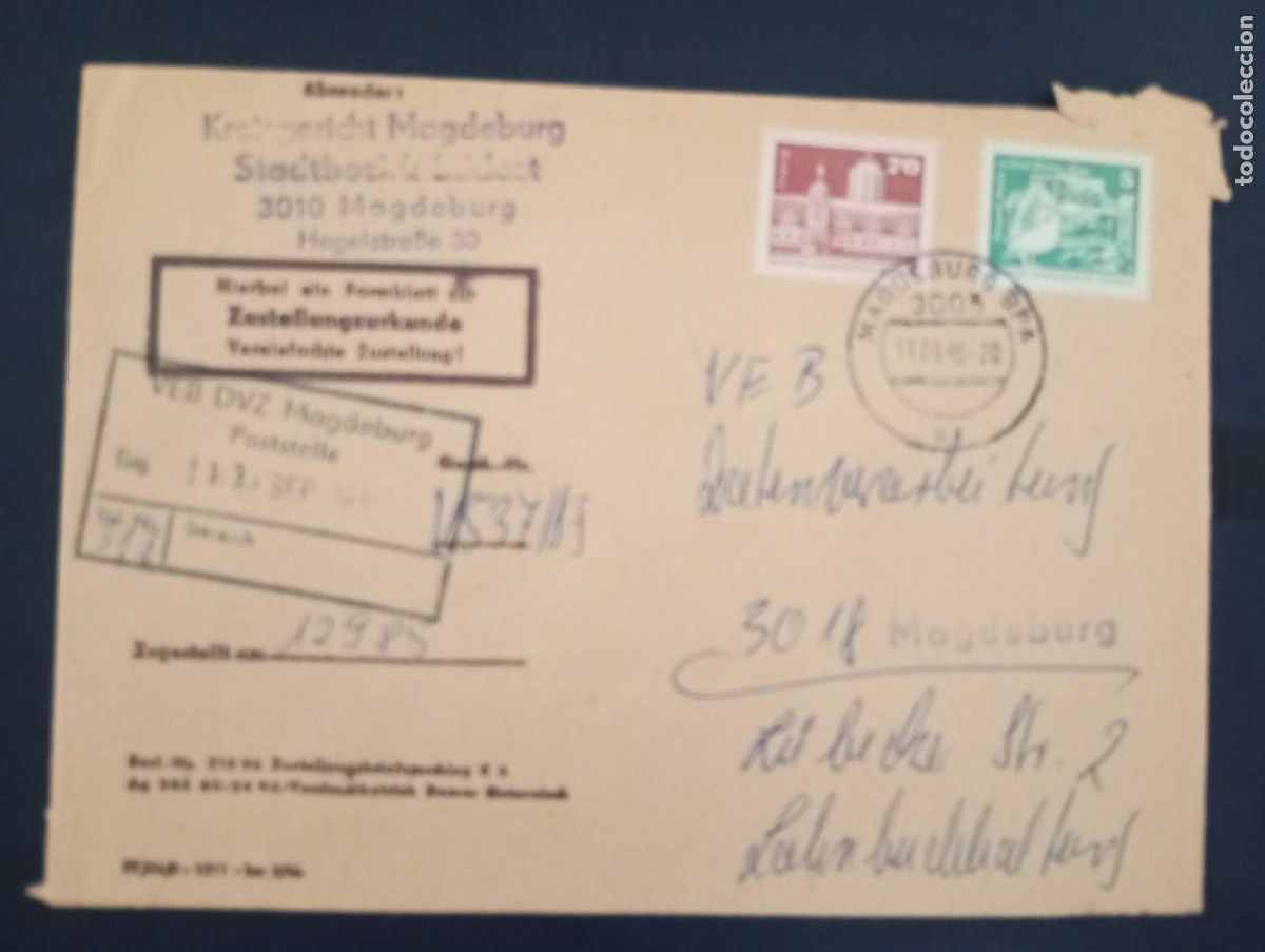 Sellos: ALEMANIA ORIENTAL, SOBRE JUDICIAL. 1985. VER DESCRIPCI&Oacute;N