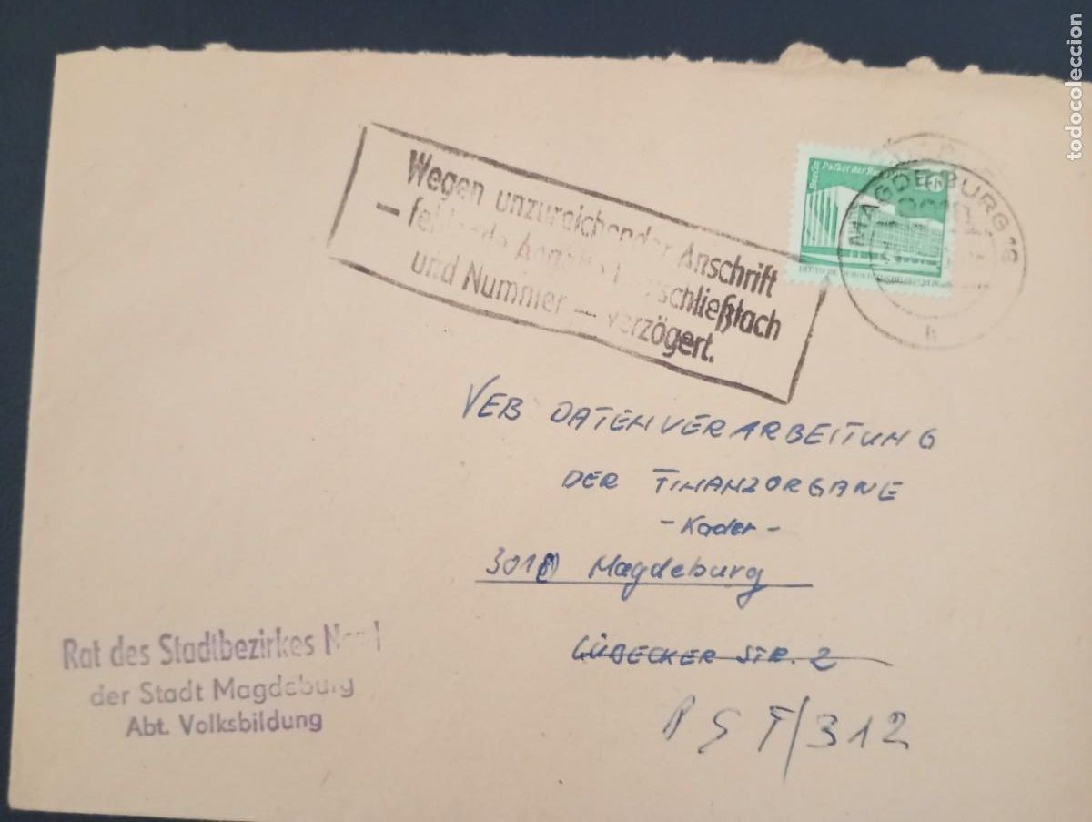 Sellos: ALEMANIA ORIENTAL, SOBRE CON ENTREGA RETRASADA. Ver descripci&oacute;n