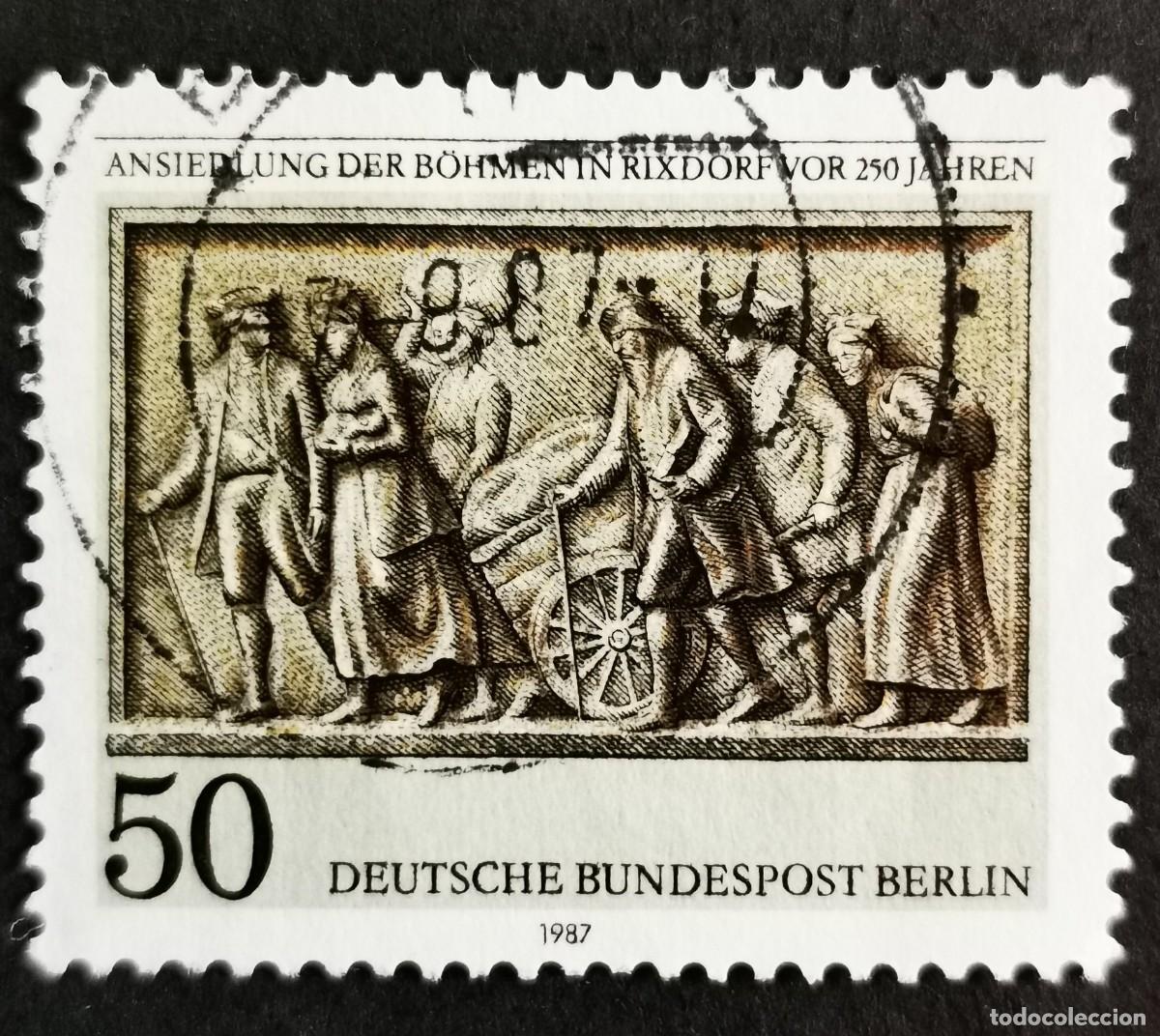 Sellos: Sello Alemania Berl&iacute;n 1987,'Refugiados de Bohemia' monumento rey Guillermo, 50 Pf. Michel: DE-BE 784