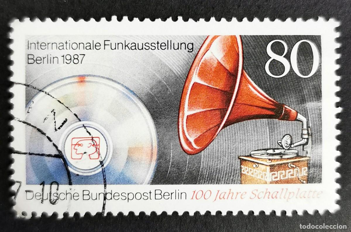 Sellos: Sello Alemania Berl&iacute;n 1987, Fon&oacute;grafo Mill-Opera (1907),CD con emblema, 80 Pf. Michel: DE-BE 787