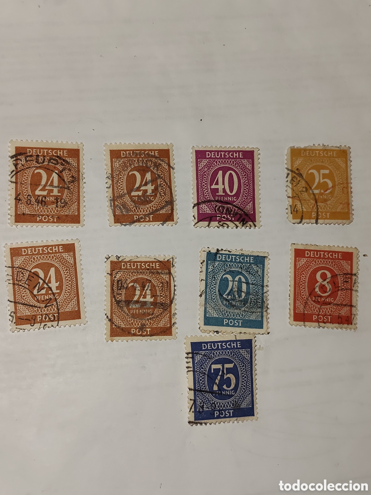 Sellos: 9 sellos alemanes Deutches post cifra sobre c&iacute;rculo y grecas 1946
