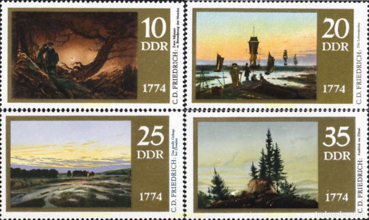Sellos: 150766 MNH ALEMANIA DEMOCRATICA 1974 BICENTENARIO DEL NACIMIENTO DEL PINTOR CASPAR DAVID FRIEDRICH