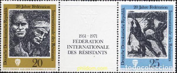 Sellos: 286418 MNH ALEMANIA DEMOCRATICA 1971 20 ANIVERSARIO DE LA FEDERACION INTERNACIONAL DE LA RESISTENCI