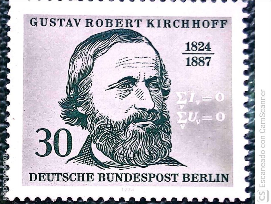 Sellos: Berl&iacute;n. 429 Gustav Robert Kirchhoff, f&iacute;sico. 1974. Sellos nuevos y numeraci&oacute;n Yvert.