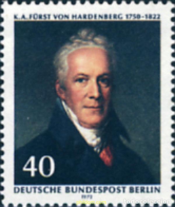 Sellos: 131071 MNH ALEMANIA. Berl&iacute;n 1972 150 ANIVERSARIO DE LA MUERTE DE KARL AUGUST, PRINCIPE DE HARDENBE