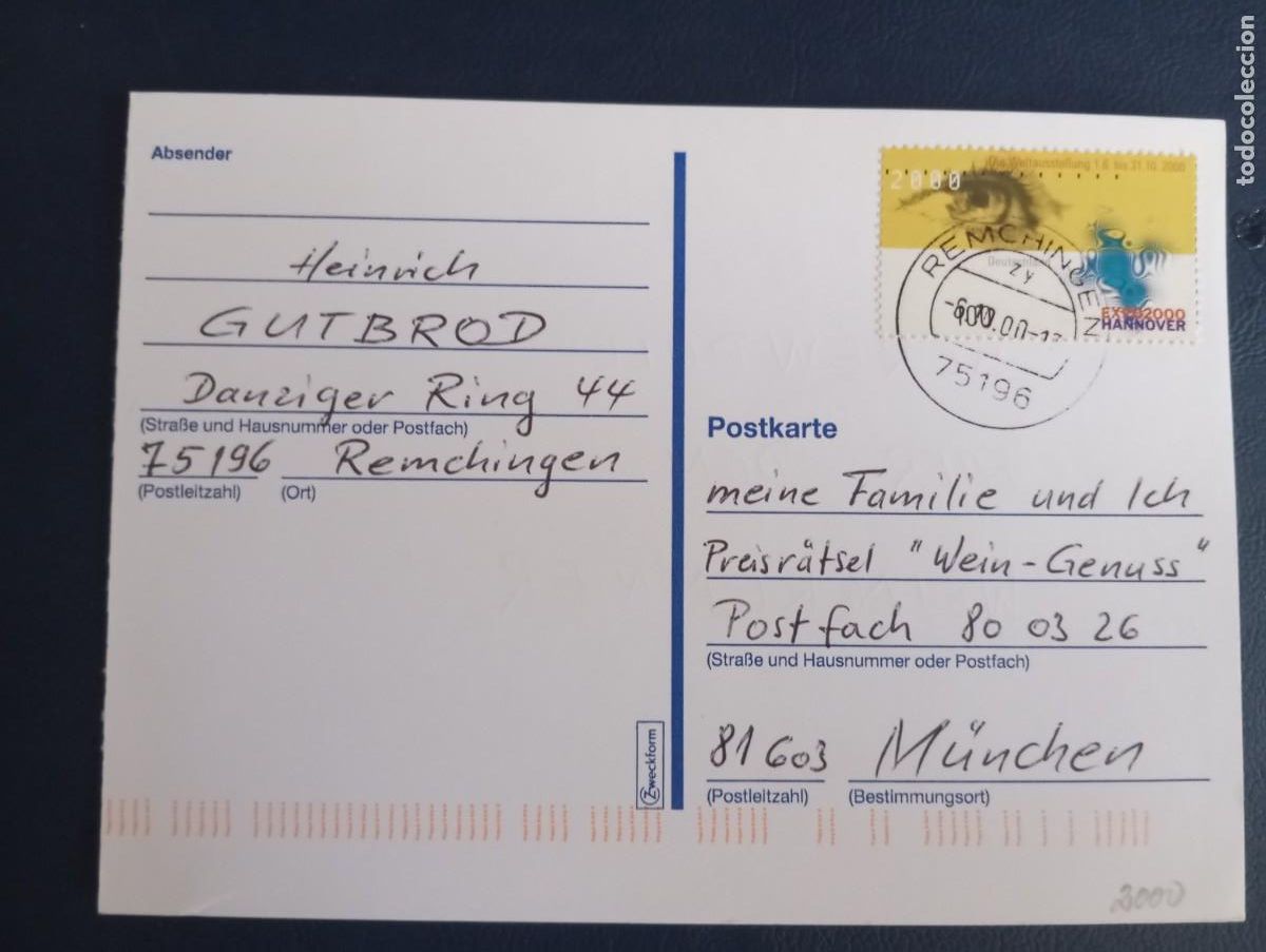Sellos: ALEMANIA, 2000. POSTKARTE, EXPO HANNOVER
