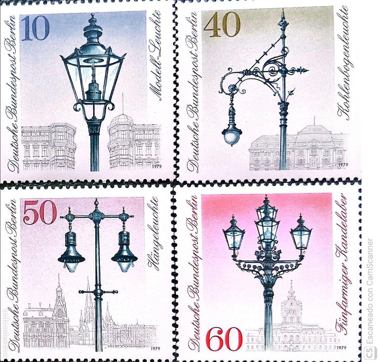 Sellos: Berl&iacute;n. 563/66 Farolas hist&oacute;ricas. 1979. Sellos nuevos y numeraci&oacute;n Yvert.