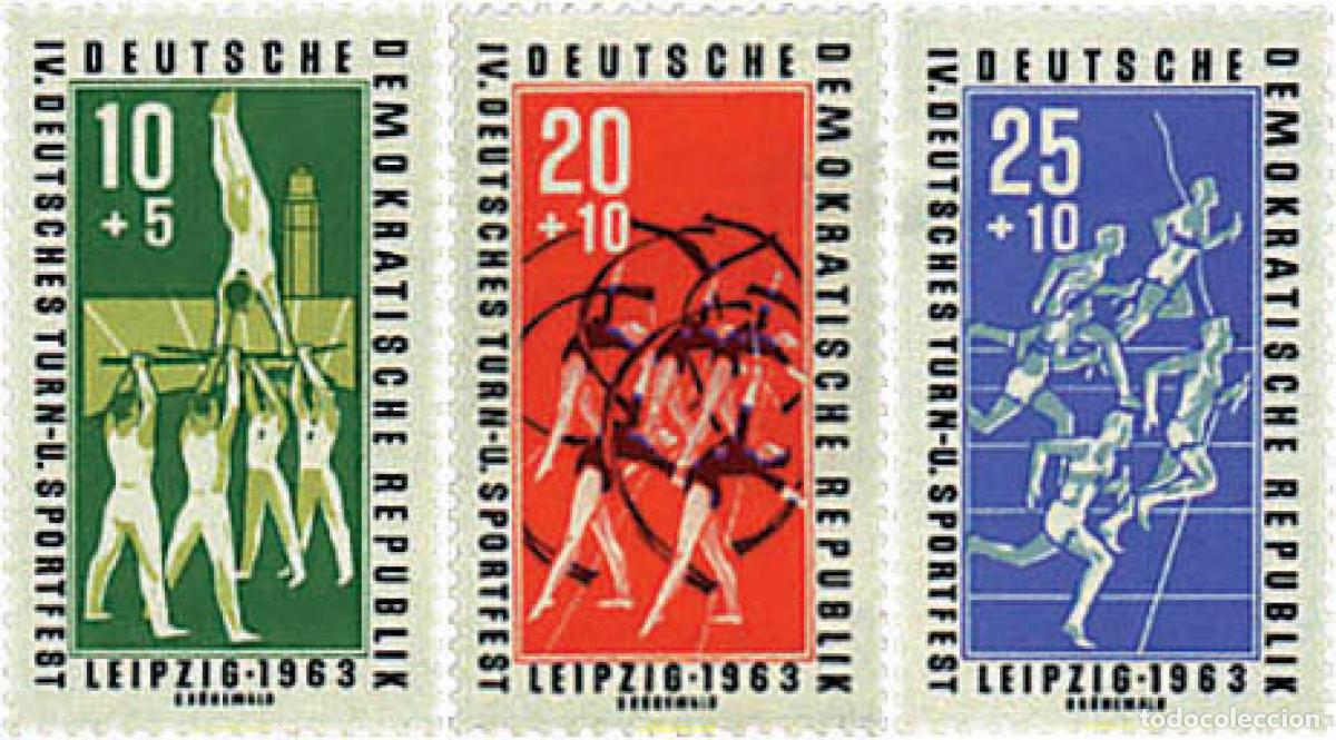 Sellos: 64494 MNH ALEMANIA DEMOCRATICA 1963 4 FESTIVAL NACIONAL DE GIMNASIA EN LEIPZIG