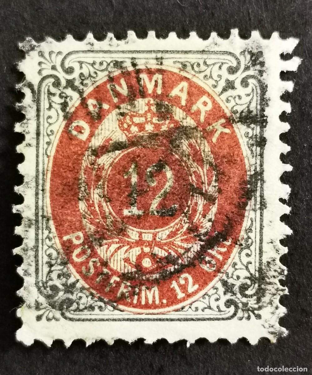 Sellos: Sello Dinamarca 1875, Marco I, perforaci&oacute;n 14X13&frac12;, lila apagado, 12 &oslash;re. Michel: DK 26IYAa