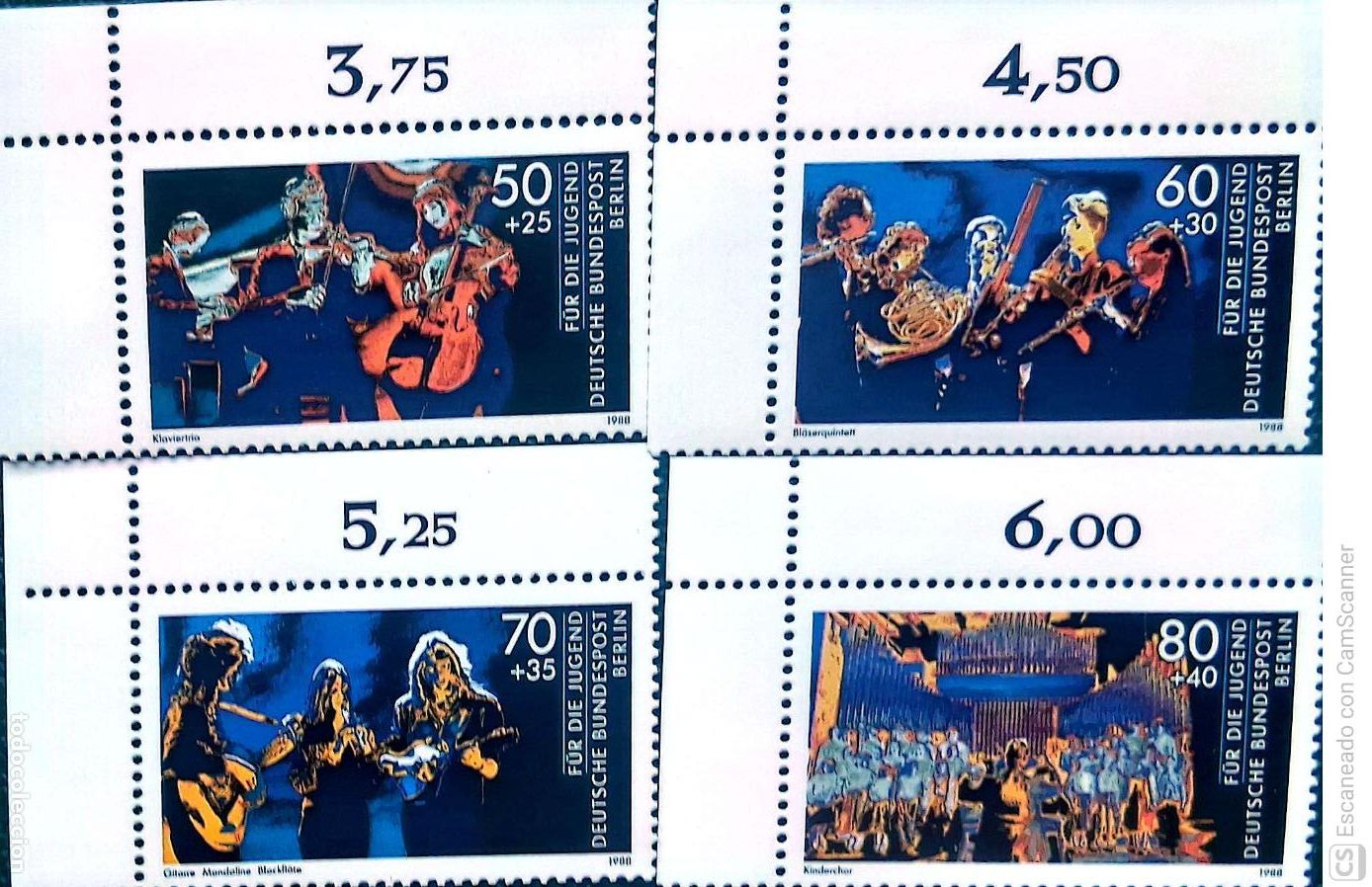 Sellos: Berl&iacute;n. 770/73 Pro juventud: La m&uacute;sica y los j&oacute;venes. 1988. Sellos nuevos y numeraci&oacute;n Yvert.