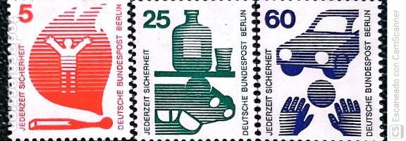 Sellos: Berl&iacute;n. 378/80 Prevenci&oacute;n vial. 1971. Sellos nuevos y numeraci&oacute;n Yvert.