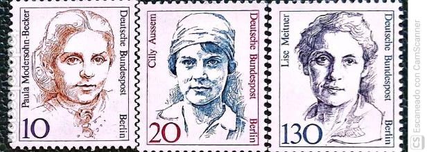 Sellos: Berl&iacute;n. 767/69 Mujeres de la Historia alemana: Paula Modersohn, Cilly Aussem y Lise Meitner. 1988. S