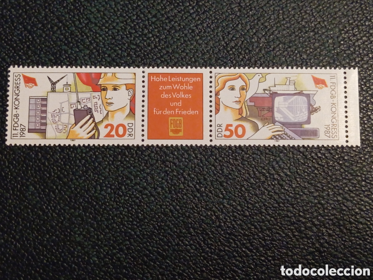 Sellos: Tira Sellos RDA DDR 1987 11 FDGB Kongress Michel 3086-3087