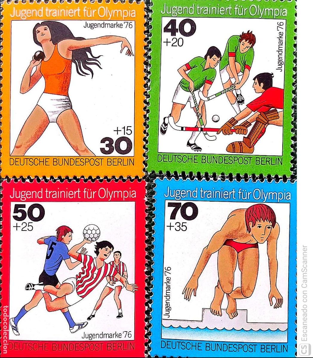 Sellos: Berl&iacute;n. 481/84 Deportes: Atletismo, hockey, balonmano y nataci&oacute;n. 1976. Sellos nuevos y numeraci&oacute;n Y