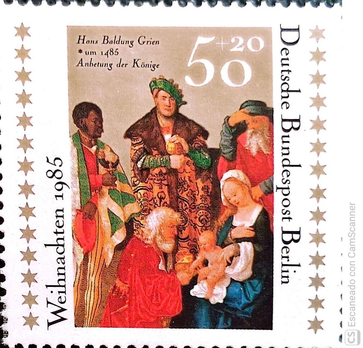 Sellos: Berl&iacute;n. 709 Navidad: Adoraci&oacute;n de los Magos de Hans Baldung. 1985. Sellos nuevos y numeraci&oacute;n Yvert.