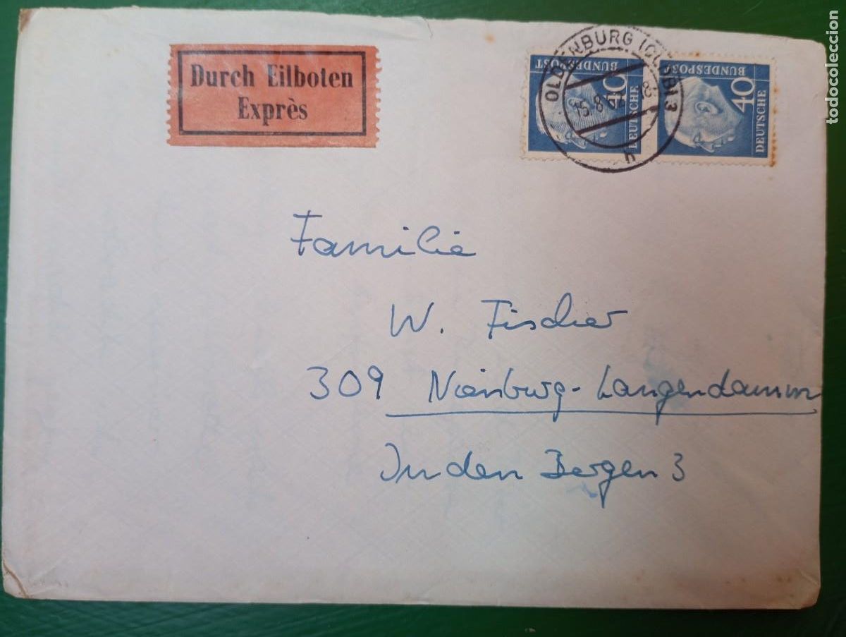 Sellos: ALEMANIA FEDERAL, 1952, CORRESPONDENCIA URGENTE, , DORSO MATASELLOS LLEGADA
