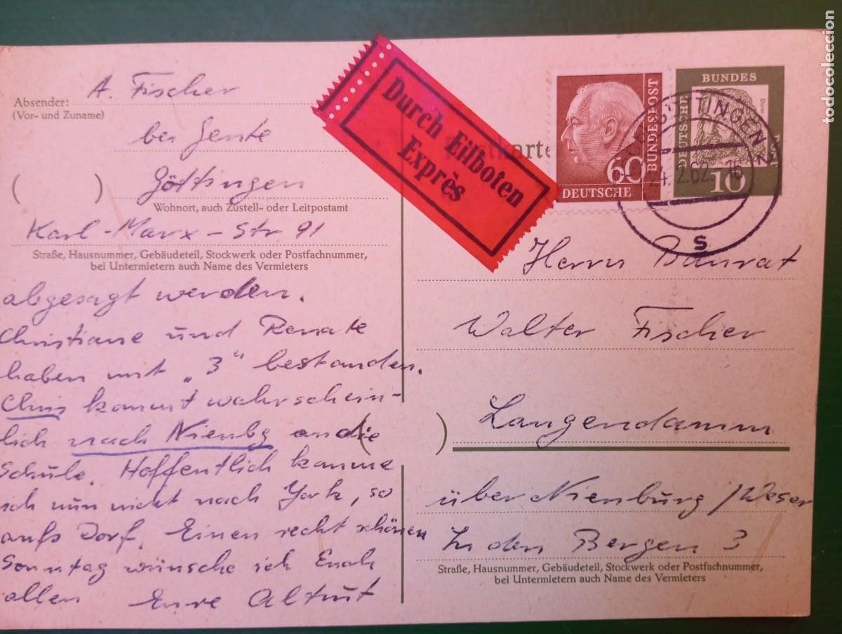 Sellos: ALEMANIA FEDERAL,ENTERO POSTAL DE CORRESPONDENCIA URGENTE