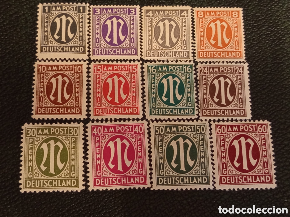 Sellos: Lote 12 Sellos Alemania 1945 AM POST Ocupaci&oacute;n Aliada Michel 1/35