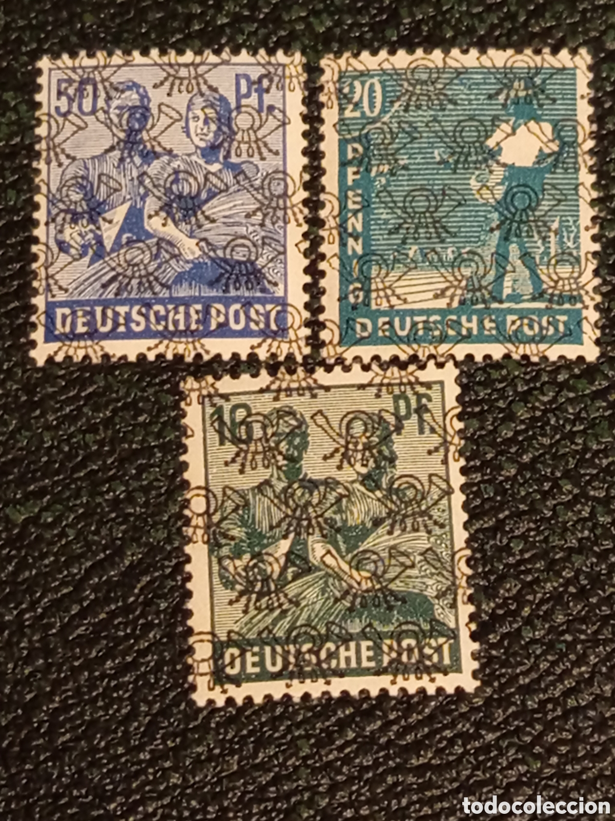Sellos: Sellos Alemania 1948 Bizona Sobrecarga Corneta Michel 38, 44 y 49 MNH