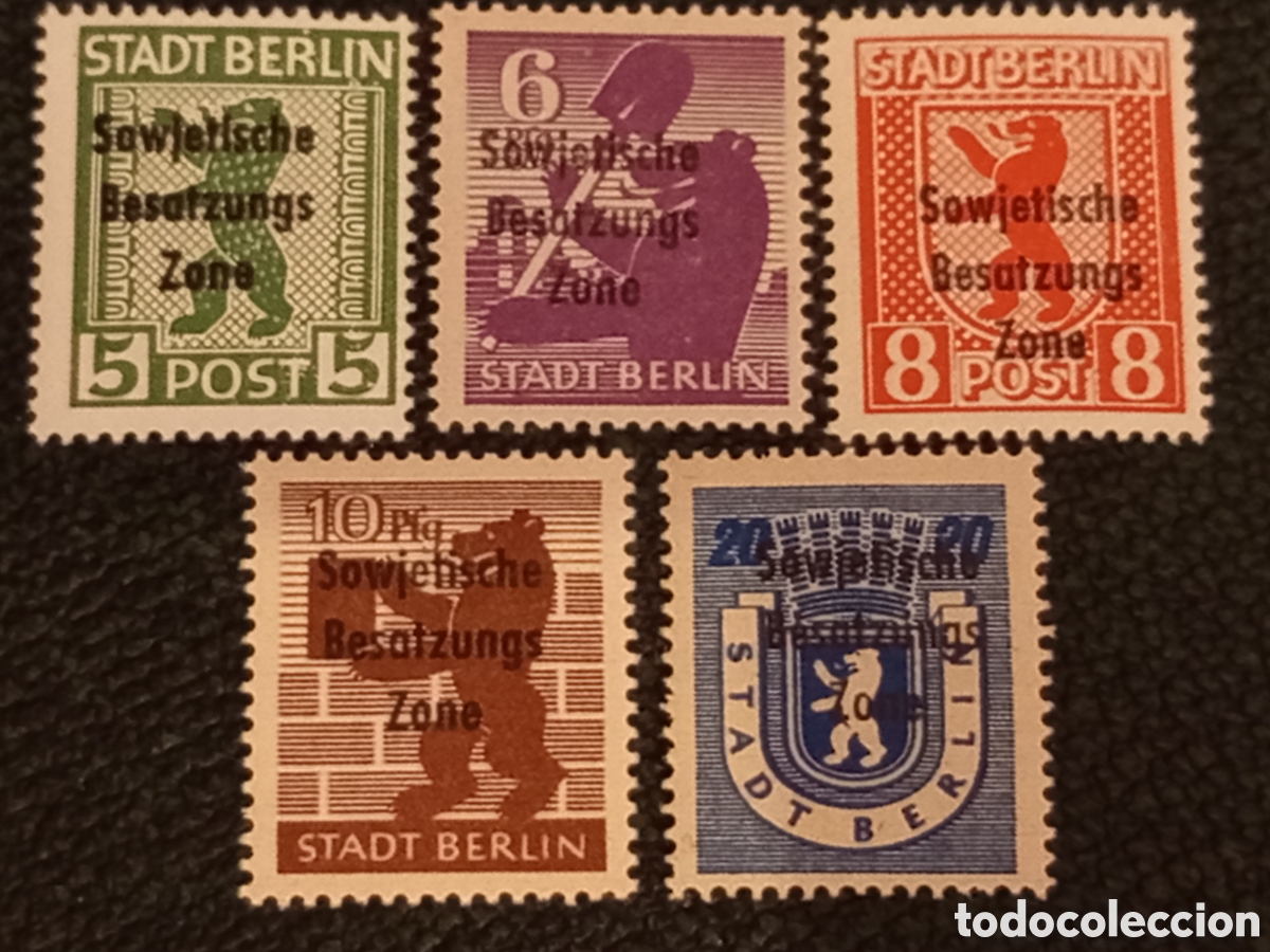 Sellos: Lote 5 Sellos Berl&iacute;n 1948 Sobrecarga Zona Sovi&eacute;tica SBZ Michel 16/20 MNH