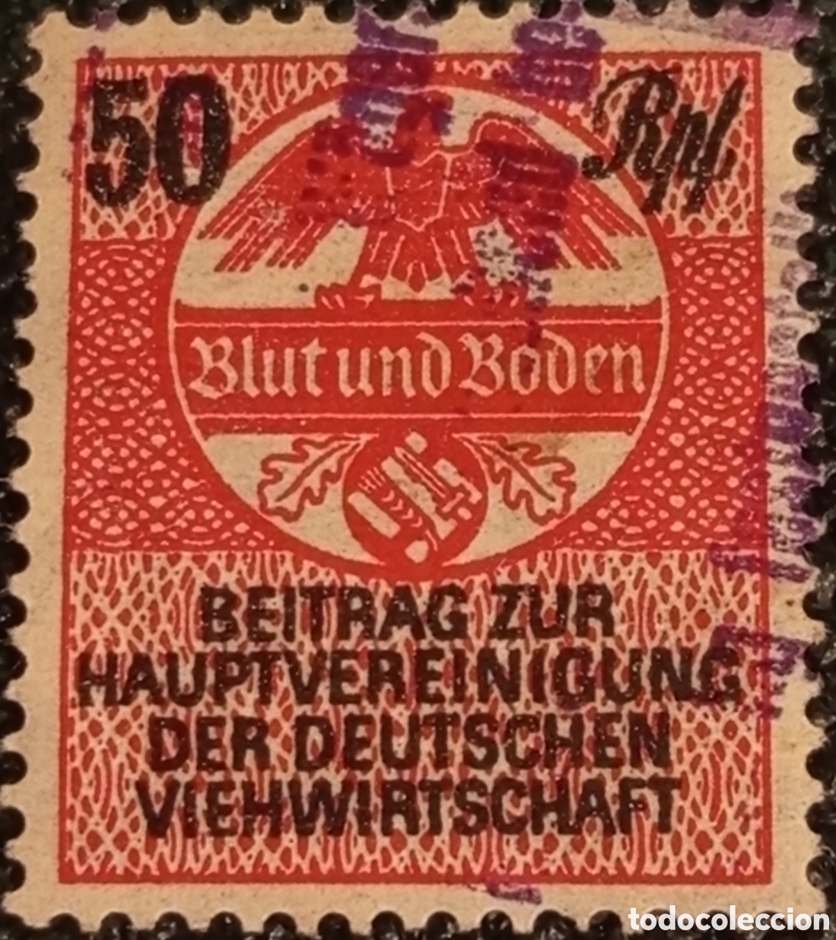 Sellos: Sello Fiscal 50 Rpf Alemania Nazi 1935 Blut und Boden Reichsn&auml;hrstand Usado