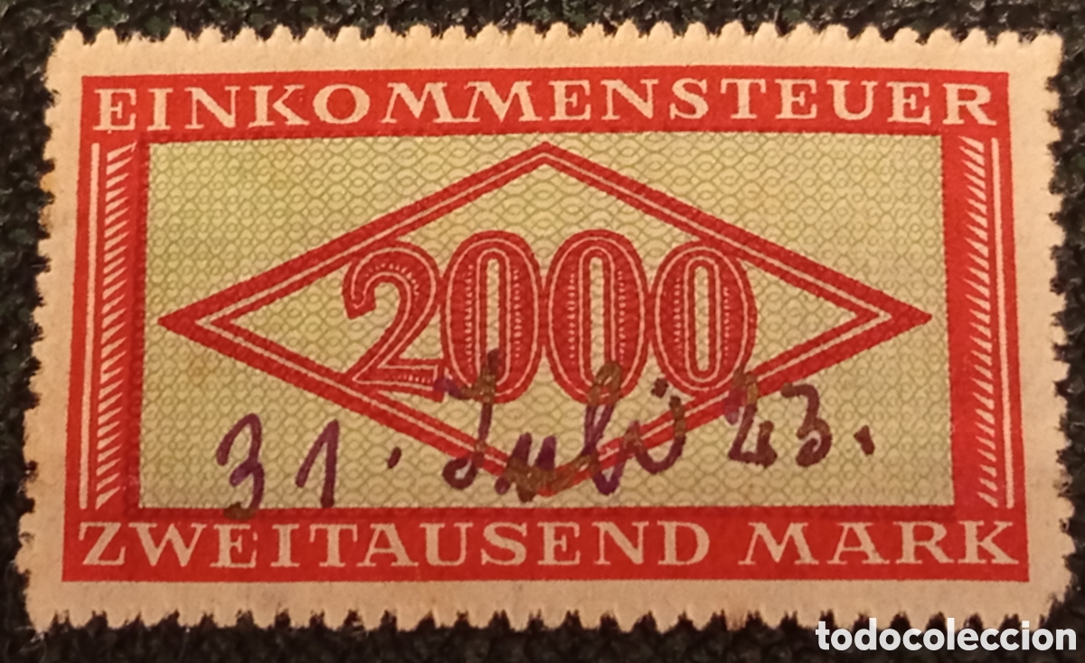 Sellos: Sello Fiscal 2000 Mark Alemania 1923 Einkommensteuer Impuesto Renta Usado