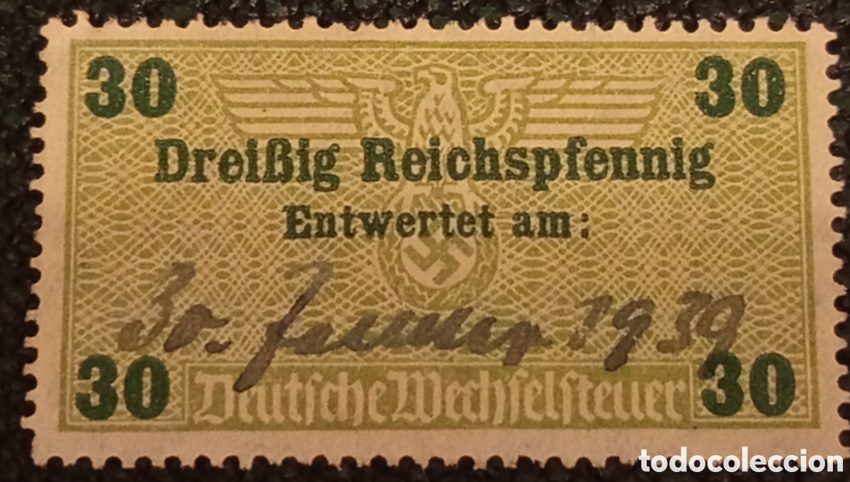 Sellos: Sello Fiscal 30 Rpf Alemania Nazi 1939 Deutsche Wechselsteuer Letra Cambio