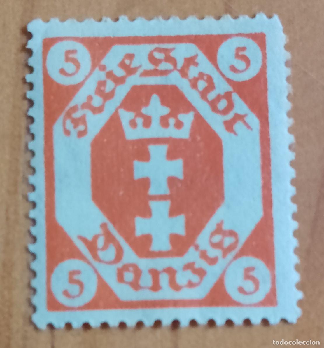 Sellos: ALEMANIA - V/F 5 - CIUDAD LIBRE DE DANZIG - ESCUDO Y CRUCES