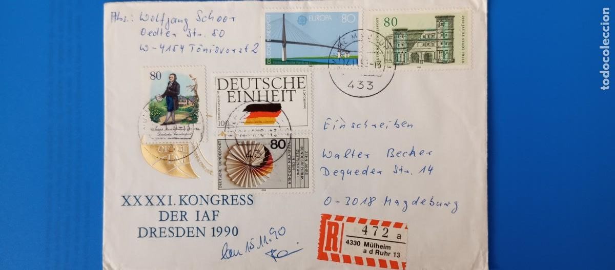 Sellos: ALEMANIA, 1993, CERTIFICADO DE MULHEIM RUHR EN UN SPD DE LA DDR