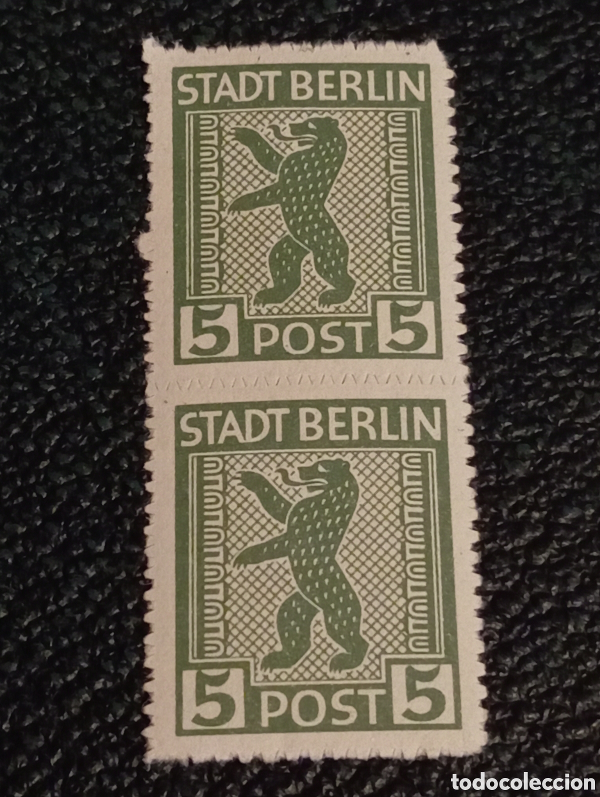Sellos: Pareja Vertical de Sellos Alemania Ocupaci&oacute;n Aliada de Berl&iacute;n 1945 Oso de Berl&iacute;n 5pf Scott #11N1 MNH