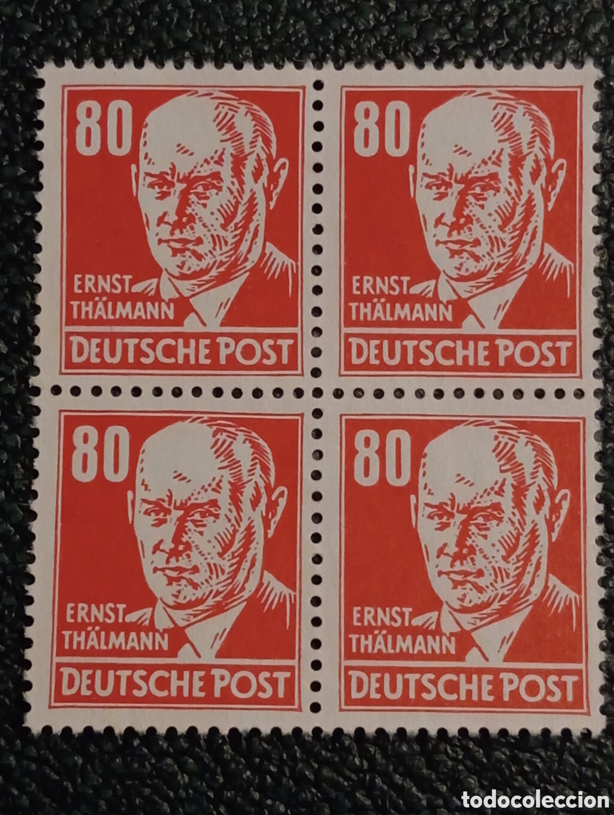 Sellos: Alemania Oriental 1948 Ernst Th&auml;lmann 80pf Bloque de 4 MH Scott #10N41