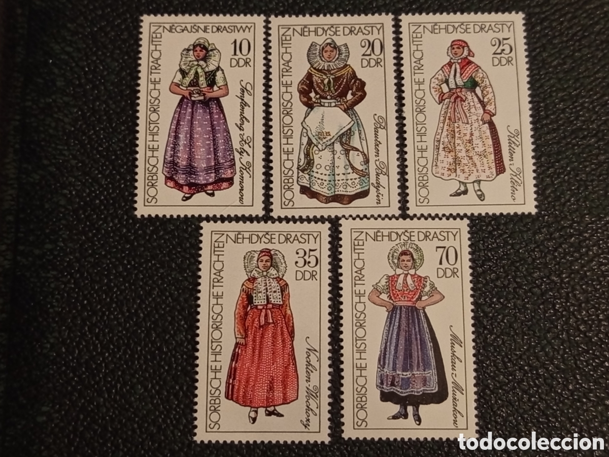 Sellos: Sellos Alemania Oriental DDR 1977 Trajes T&iacute;picos Sorbios Completa Mi 2210-2214