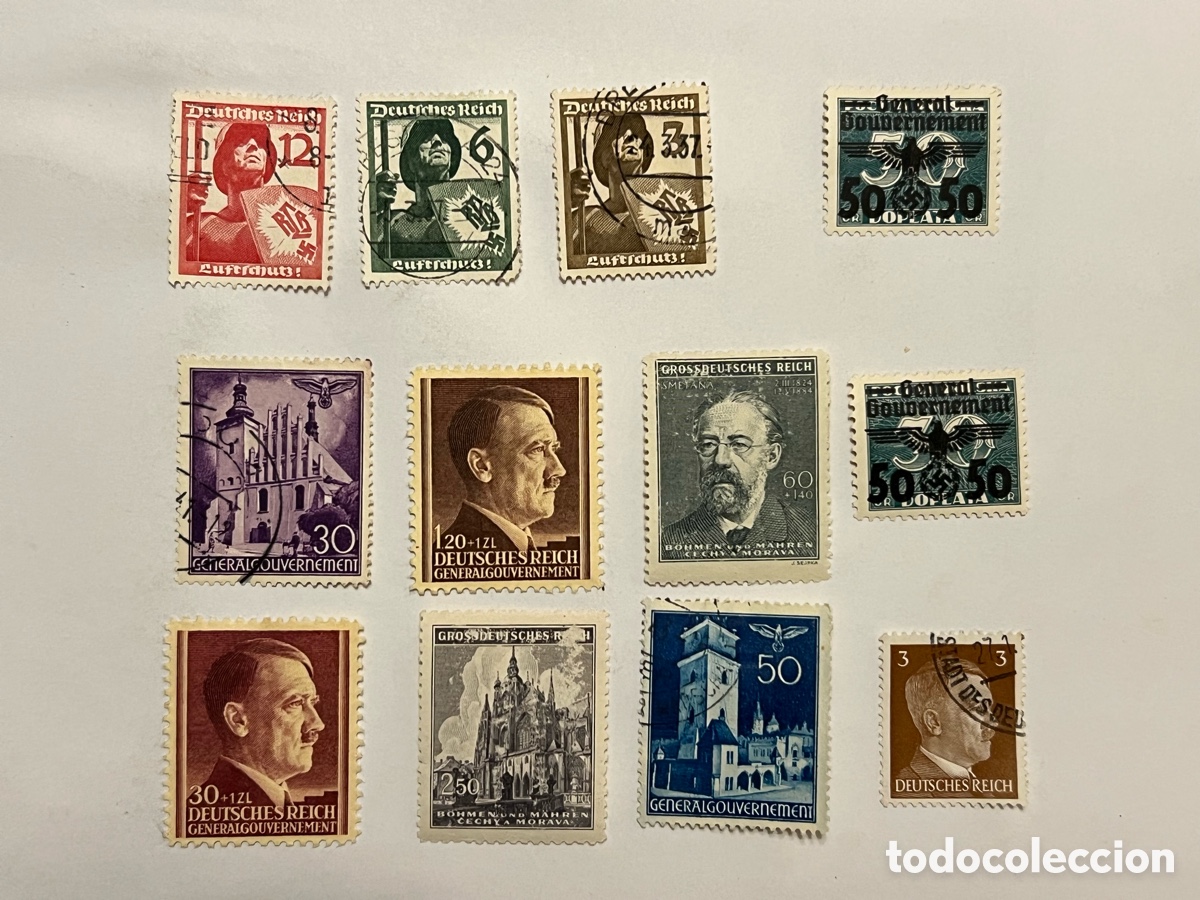 Sellos: (12) sellos. Alemania nazi (Tercer Reich) y sus territorios ocupados durante la II Guerra Mundial