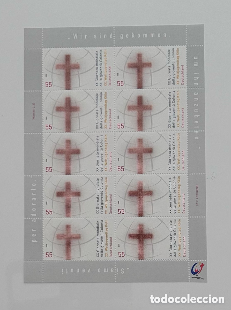 Sellos: PLIEGO SELLOS CONMEMORATIVOS. ALEMANIA 2005. XX JORNADA MUNDIAL DE LA JUVENTUD DE COLONIA