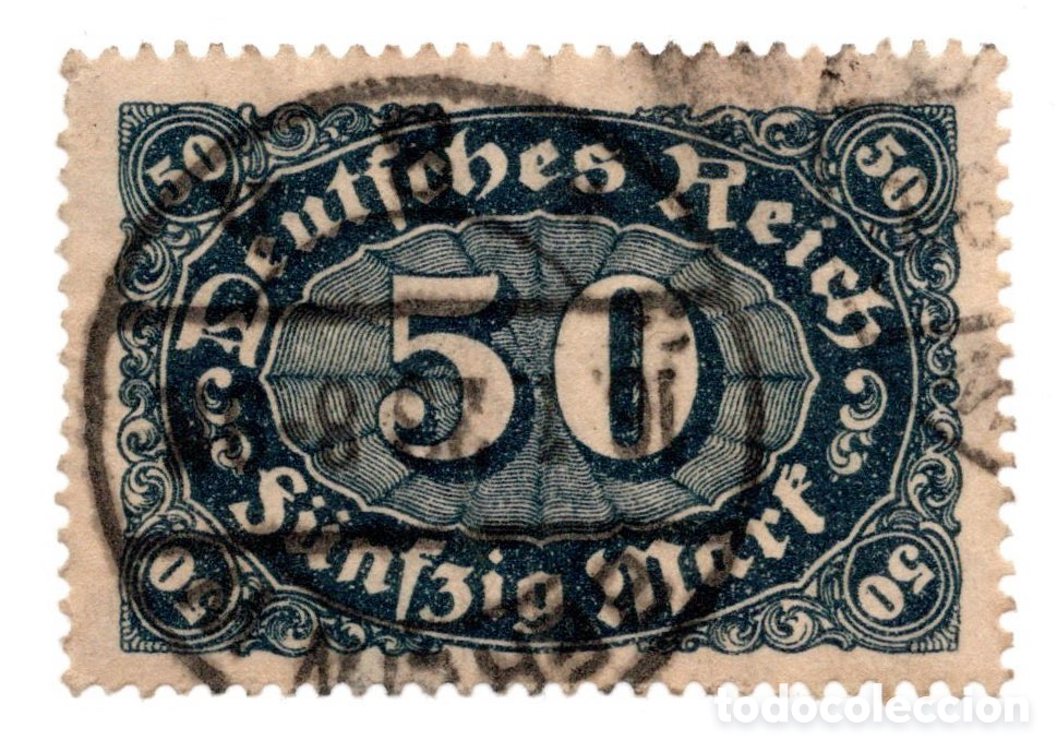 Sellos: ALEMANIA IMPERIO 1922 - 50 MARCOS ZIFFERN - FIL. LOSANGES (WZ.1) - USADO