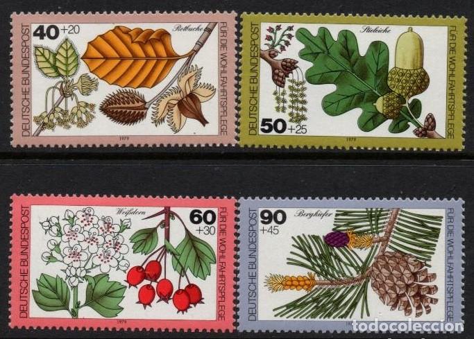Sellos: ALEMANIA FEDERAL 1979 - SELLOS DE BENEFICENCIA - FLORA - ARBOLES - YVERT 870/873**