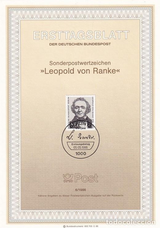 Sellos: Ersttagsblatt 6/1986 Berl&iacute;n / Leopold von Ranke - Centenario de la muerte del historiador Leopold ..