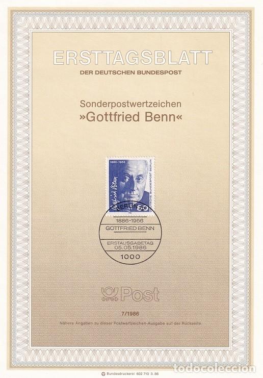Sellos: Ersttagsblatt 7/1986 Berl&iacute;n / 1886-1956 Gottfried Benn - Centenario del nacimiento del poeta Gott...