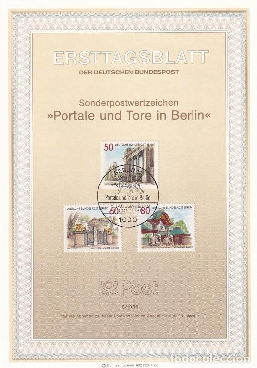 Sellos: Ersttagsblatt 8/1986 Berl&iacute;n / Portale und Tore in Berlin - Puertas monumentales &middot; Charlottenburg &middot;..