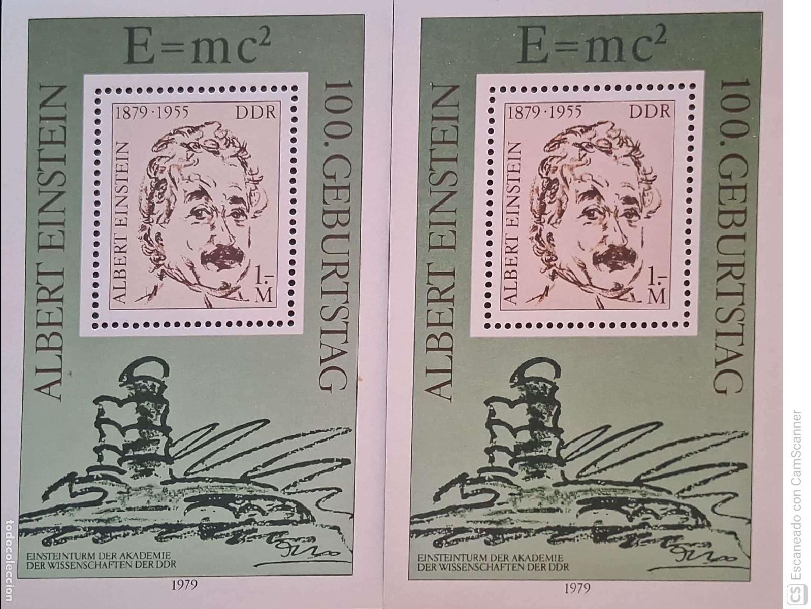 Sellos: LIQUIDACI&Oacute;N. 2 HB 51 Alemania Oriental. Centenario del nacimiento de Albert Einstein. 1979 Sellos nu