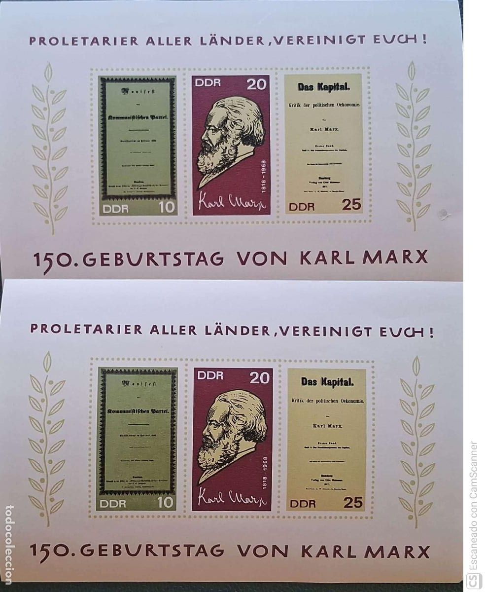 Sellos: LIQUIDACI&Oacute;N. 2 HB 22 Alemania Oriental. Aniversario nacimiento de Karl Marx. 1969. Sellos nuevos y n